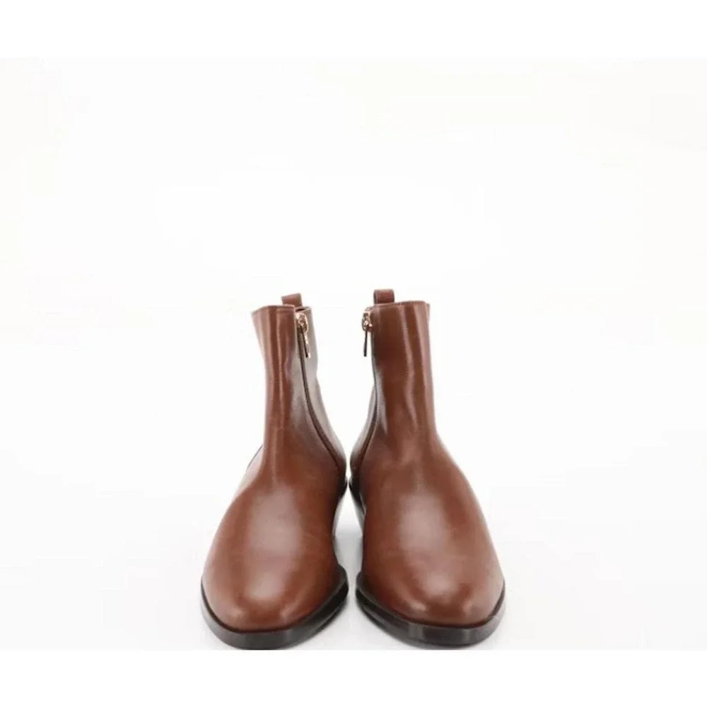 Womens Coach Carmen Leather Ankle Boots 6B Brown Excellent Zip Block Heel Bootie